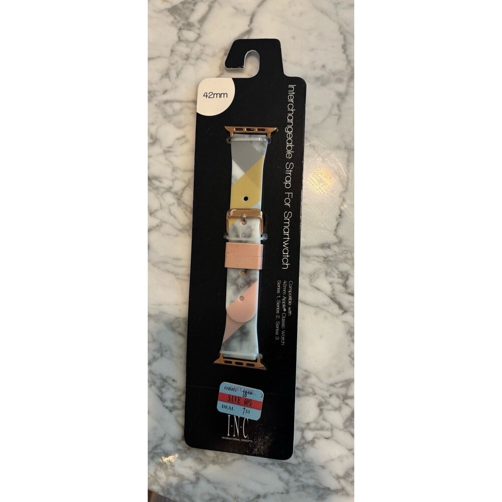 I.N.C. Women's Pink Gray Marbled Rose Gold 42mm Apple Watch Band Strap Wristband